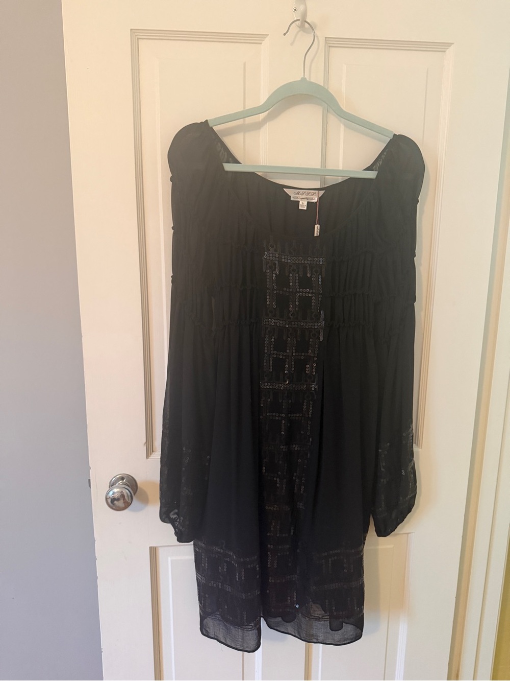 Black Long-Sleeve Sheer Tunic Dress